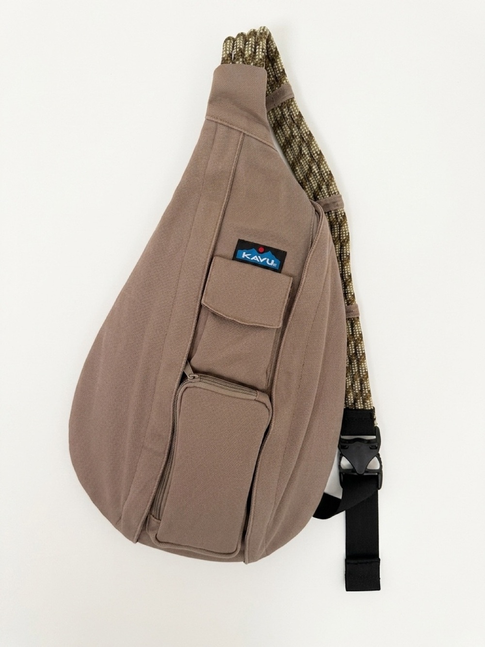 Kavu Taupe Rope Sling Bag with Olive Rope Strap